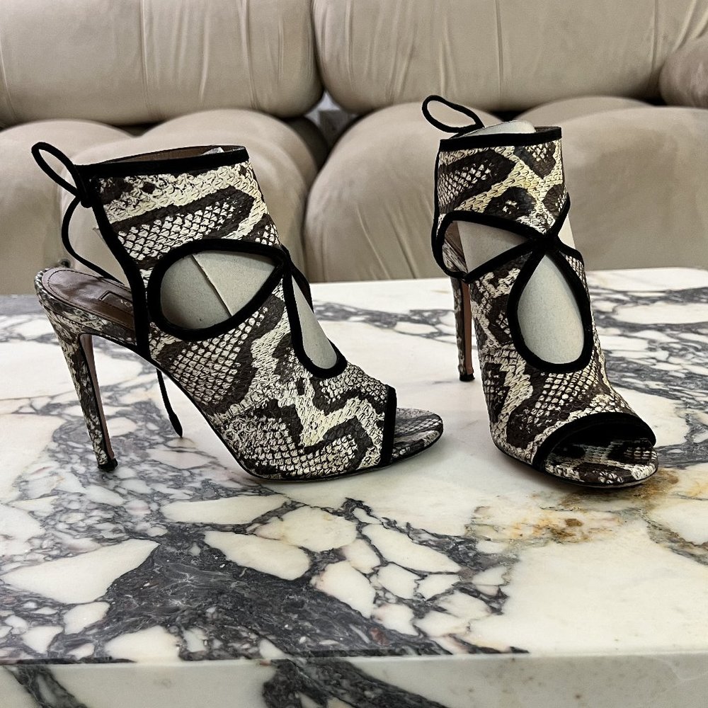 Aquazzura Sexy Thing Cutout Snakeskin Sandals 38 - Picture 5 of 9